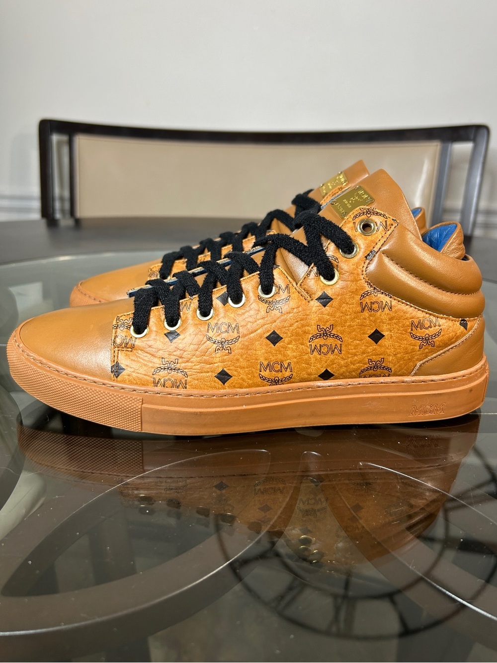 MCM Authentic Cognac Visetos Leather Mid-Top Sneakers (Size 41 / US 8)